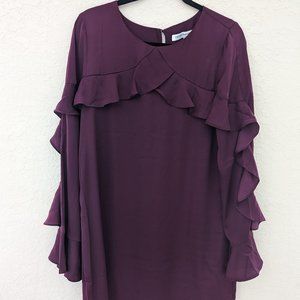 Cupcakes and Cashmere Long Sleeved Ruffle Dress Size M Fuchsia NWT